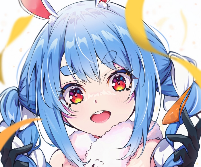 Usada Pekora anime girl with blue hair and bunny ears