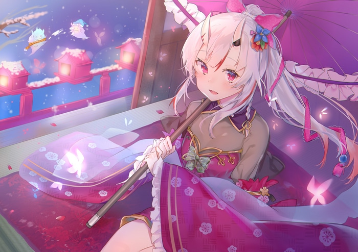 4K Oni Girl Nakiri Ayame with Umbrella