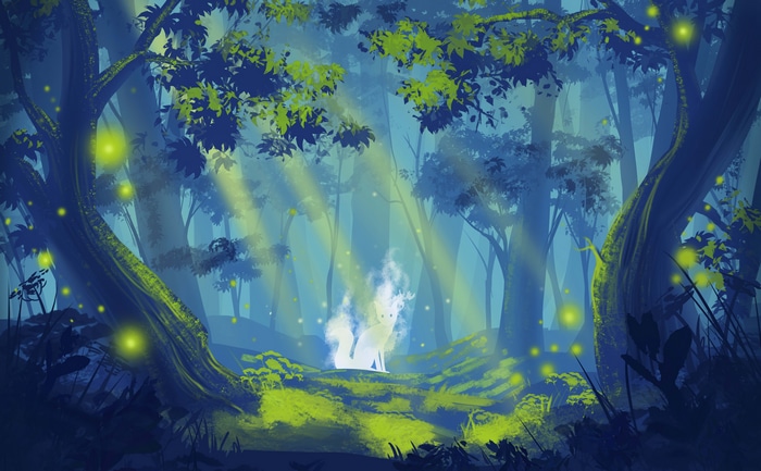 Fantasy forest with glowing creature