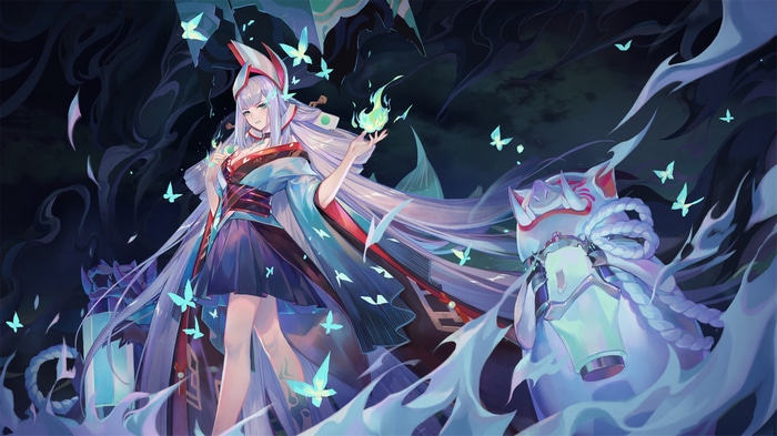 Onmyouji character in Japanese clothes with butterflies