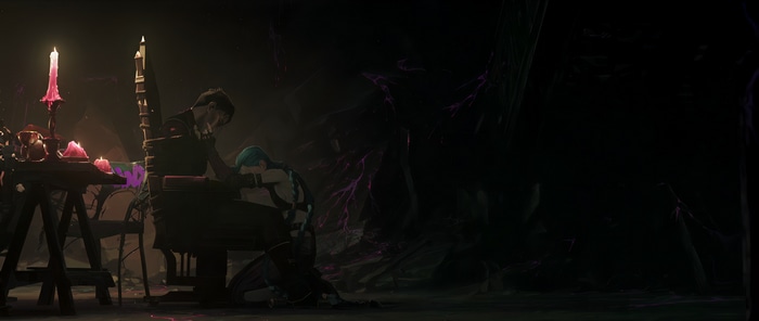 Arcane: Jinx and Vi in a dark room