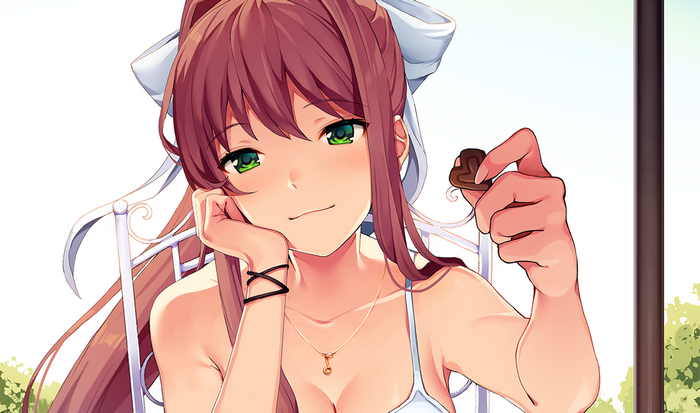 Monika from Doki Doki Literature Club holding chocolate