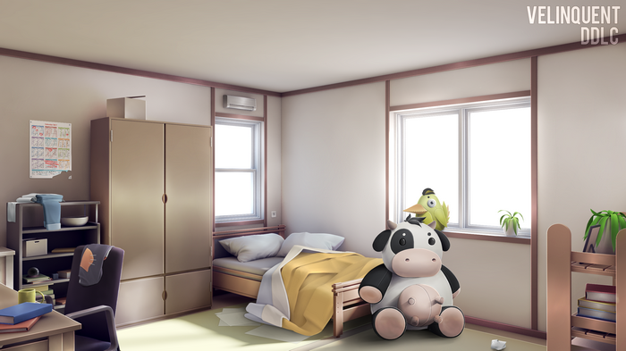 Doki Doki Literature Club! Bedroom with plush toys