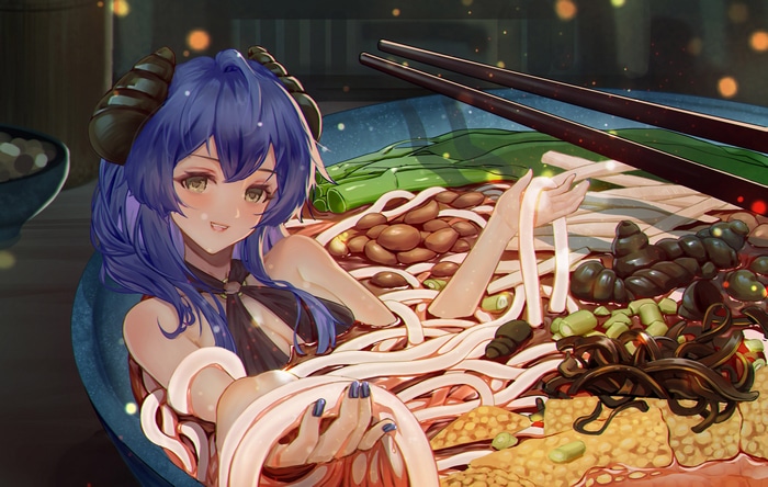 4K anime girl in a bowl of noodles