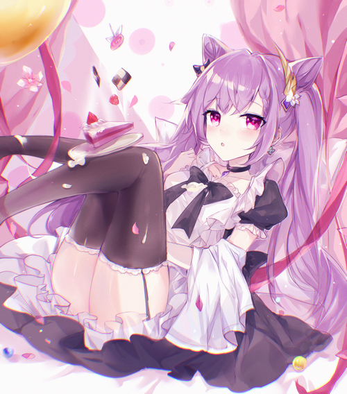 Keqing from Genshin Impact in a maid outfit