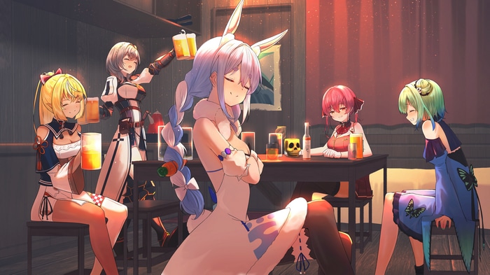 Hololive girls drinking at a tavern