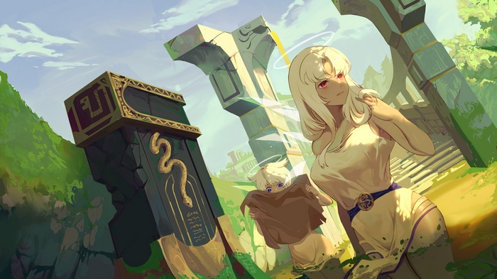 Wangxiii artwork with ruins and two figures