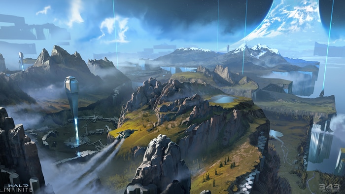 Halo Infinite concept art of a futuristic landscape