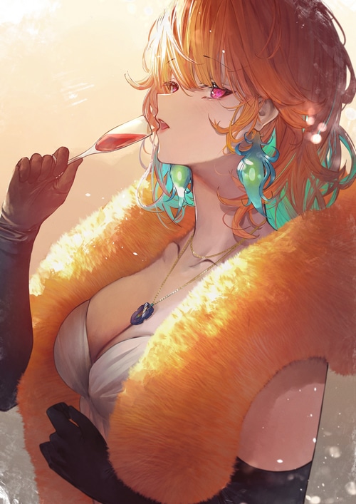 Takanashi Kiara drinking from a champagne flute