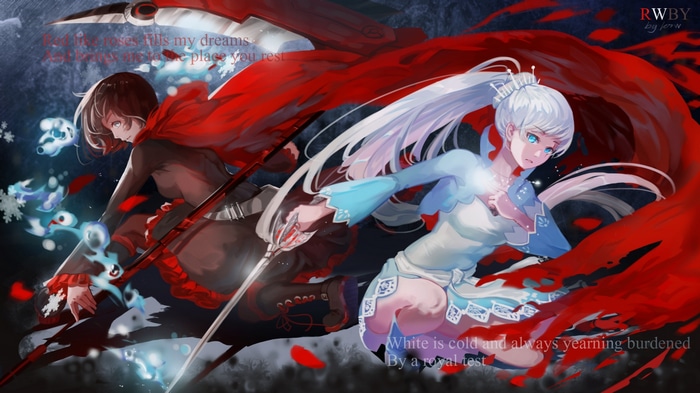 RWBY: Ruby Rose and Weiss Schnee in battle