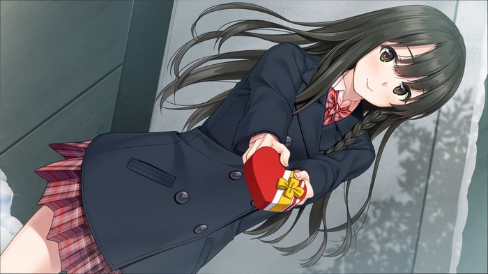 Girl in School Uniform Offers Valentine's Day Chocolate
