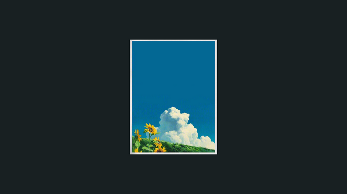 Sunflowers and clouds against a blue sky