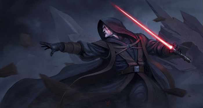 Sith Lord with Red Lightsaber in Star Wars Concept Art