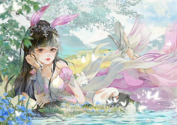 4K Soul Land: Girl with Bunny Ears and Rabbits