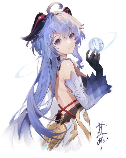 Ganyu from Genshin Impact holding a blue orb