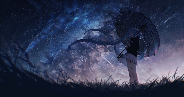 Hatsune Miku with Umbrella Under the Stars