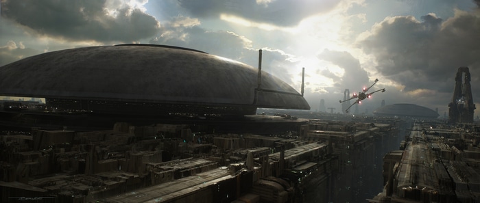 4K Star Wars X-wing over Coruscant Cityscape