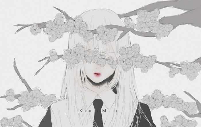 Girl with white hair and flowers