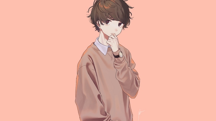 Anime boy with brown hair and sweater