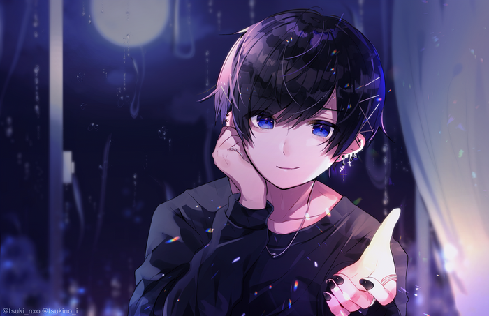 Anime boy with blue eyes and black hair