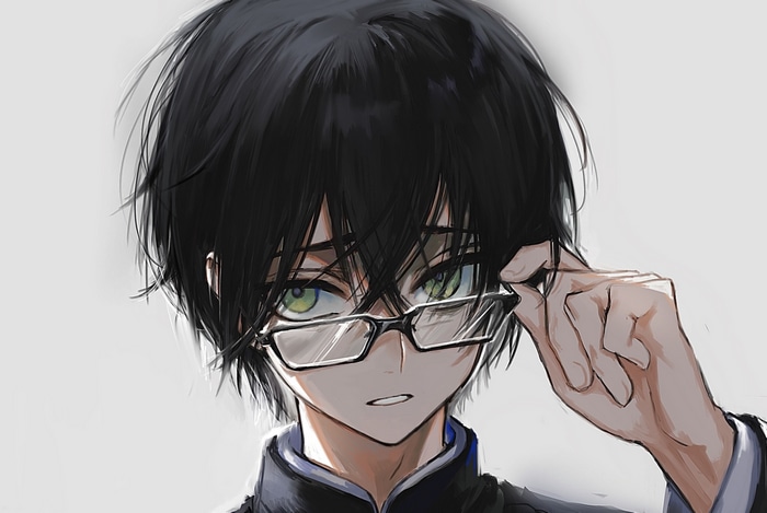 Anime boy with black hair and glasses