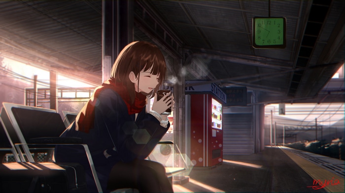 4K Train Station with Girl and Vending Machine
