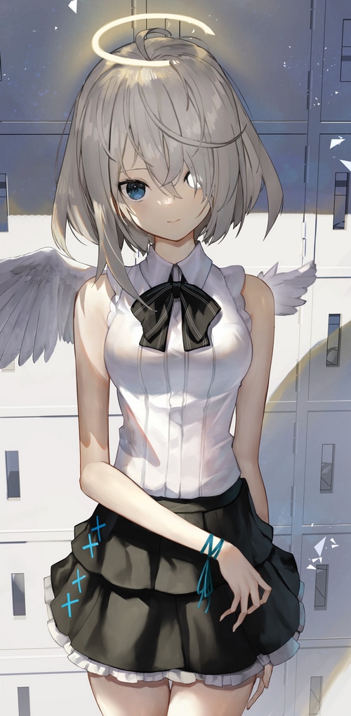 Angel girl with silver hair and halo