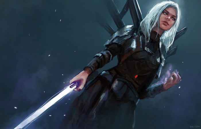 Fantasy woman with a glowing lightsaber