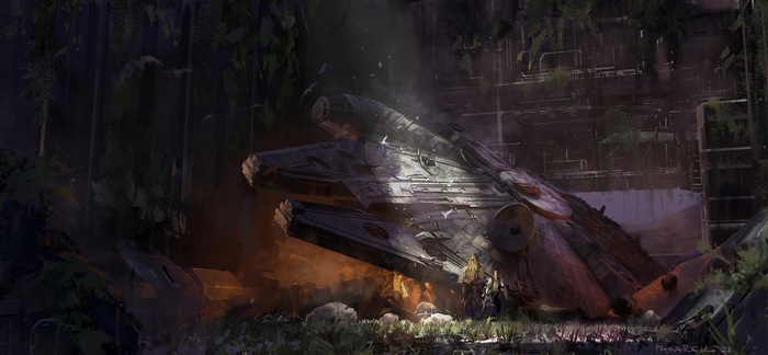 Millennium Falcon crashed in overgrown ruins