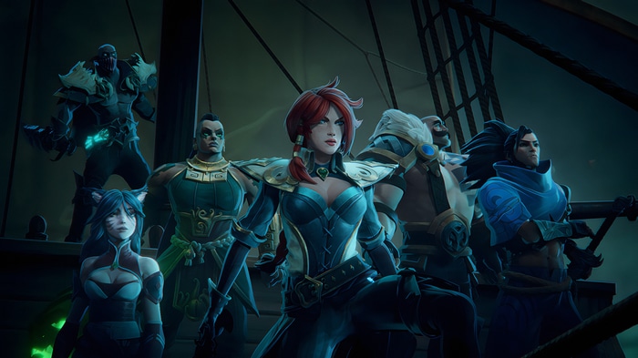 League of Legends characters on a ship deck