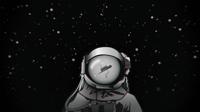 Astronaut in space with stars and a shuttle reflection
