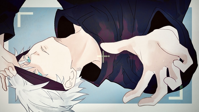 Satoru Gojo from Jujutsu Kaisen pulling down blindfold