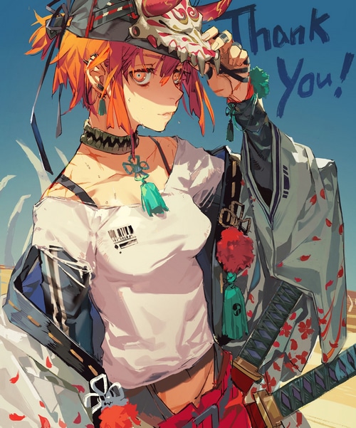 Anime girl with orange hair and mask