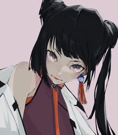 Daichi anime girl with black hair and purple eyes