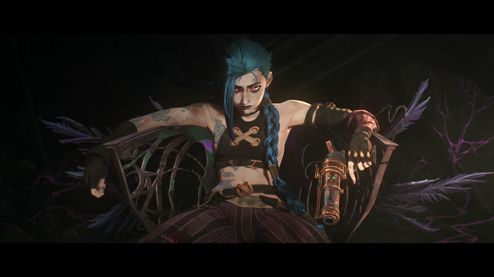 Jinx from Arcane holding a gun
