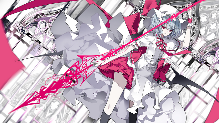 Remilia Scarlet from Touhou holding a pink spear