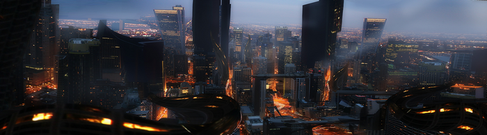 4K Wide Screen City Lights Evening Skyscraper