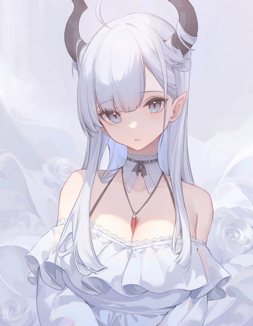 Fantasy girl with white dress and horns