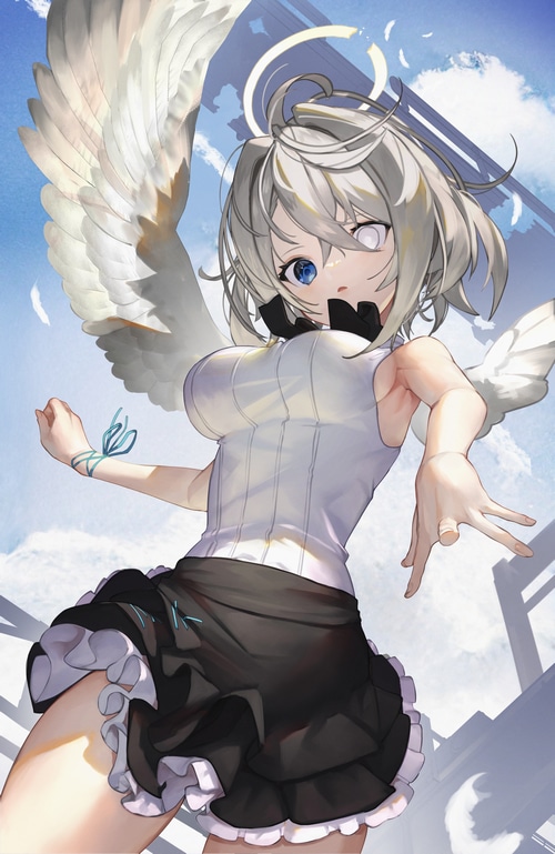 Angel girl with white wings and halo
