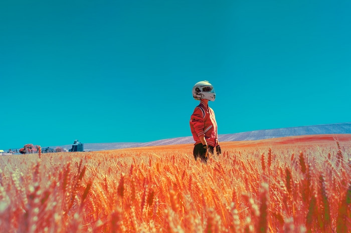 Mako Miyamoto in a wheat field
