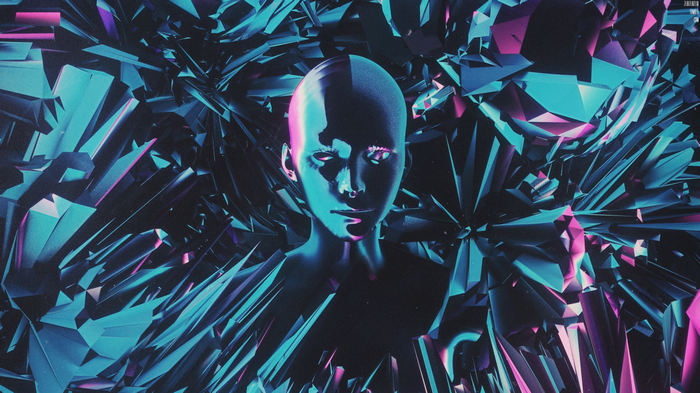 4K 3D Abstract Glitch Art with Humanoid Head
