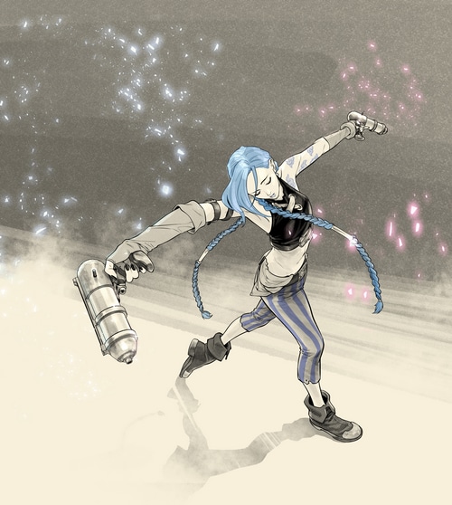 Jinx from League of Legends dual wielding guns