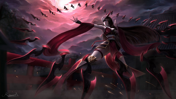 Irelia from League of Legends with flying blades