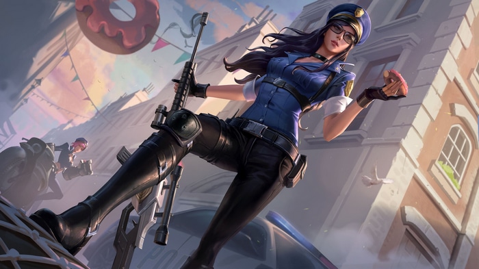 Caitlyn and Vi in Police Costumes with Donuts