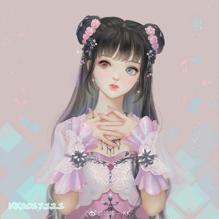 4K Anime Girl with Dark Hair and Heterochromia