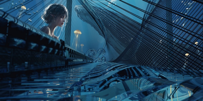 4K Fantasy Girl in Underwater Structure