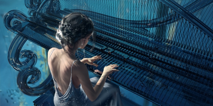 4K Ghostblade Fantasy Girl Playing Harp