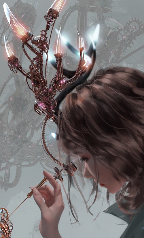Fantasy girl with steampunk device by WLOP
