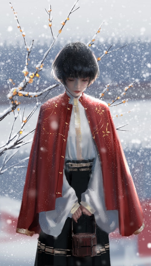 WLOP's fantasy art of a woman in winter
