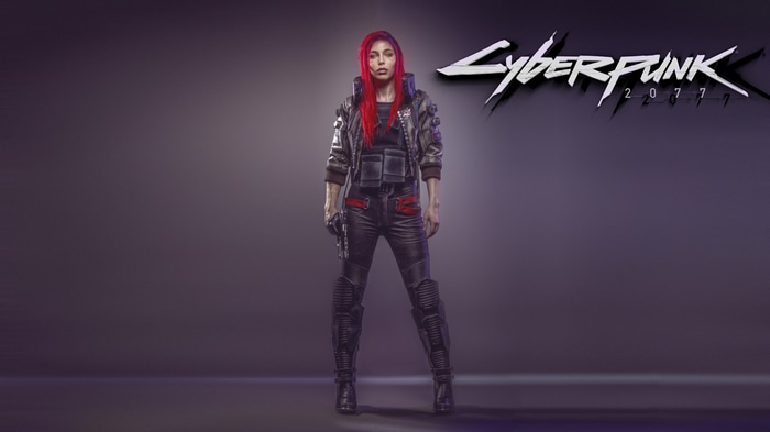 Cyberpunk 2077 character with red hair